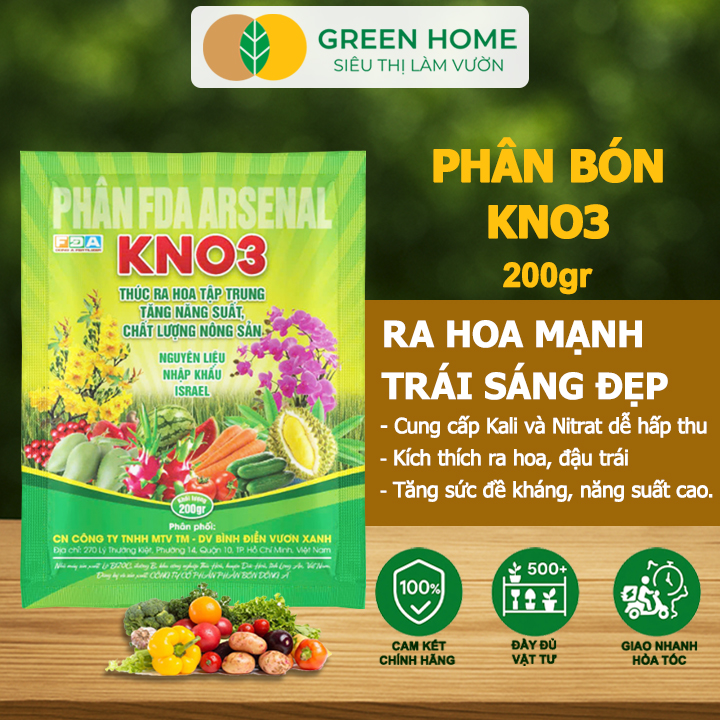 Phân Bón Lá KNO3 GreenHome, Gói 200gr, Nguyên Liệu Nhập Khẩu Israel, Kích Hoa, Đậu Quả Tốt