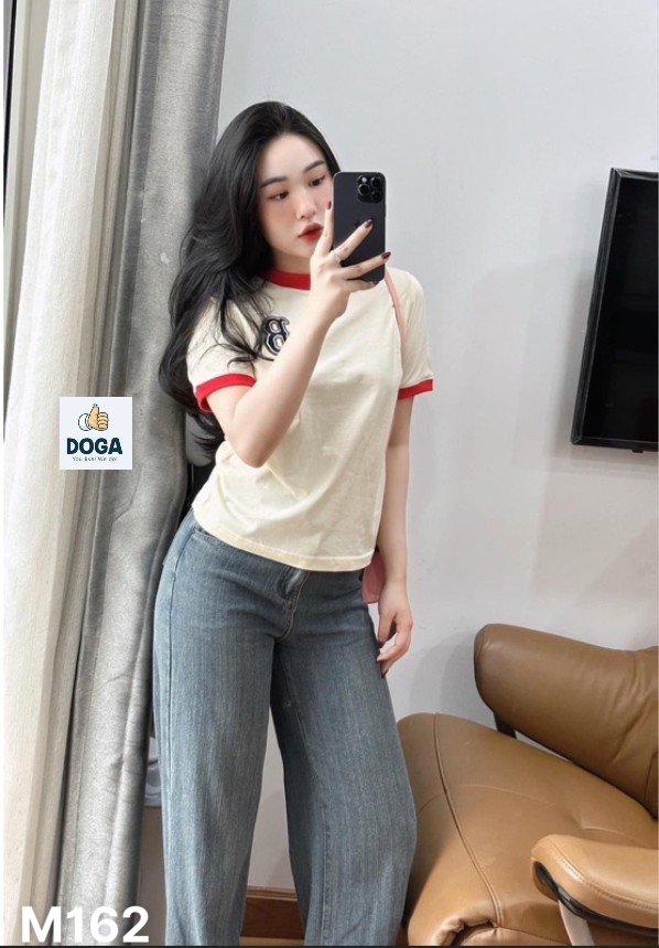 Áo Thun chất borip thêu chữ B size S,M,L,XL from nữ thường DOGA trẻ trung không xù lông siêu sang mã 162 