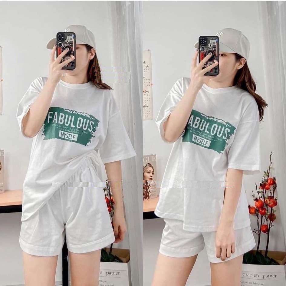 Set thun tay lỡ fabu nữ Nana's House -  Bộ áo phông cộc tay oversize kèm quần đùi suông HOT