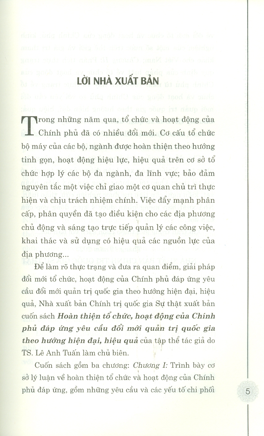 Hoàn Thiện Tổ Chức, Hoạt Động Của Chính Phủ Đáp Ứng Yêu Cầu Đổi Mới Quản Trị Quốc Gia Theo Hướng Hiện Đại, Hiệu Quả (Sách chuyên khảo)
