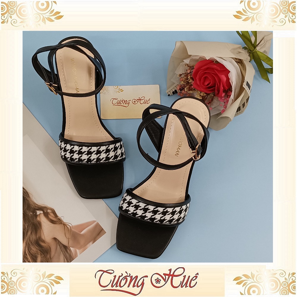 [Ảnh Thật 100%] Sandal Cao Gót Quai Ngang Hở Mũi Gót Trụ Tròn Cao 7CM - SD006