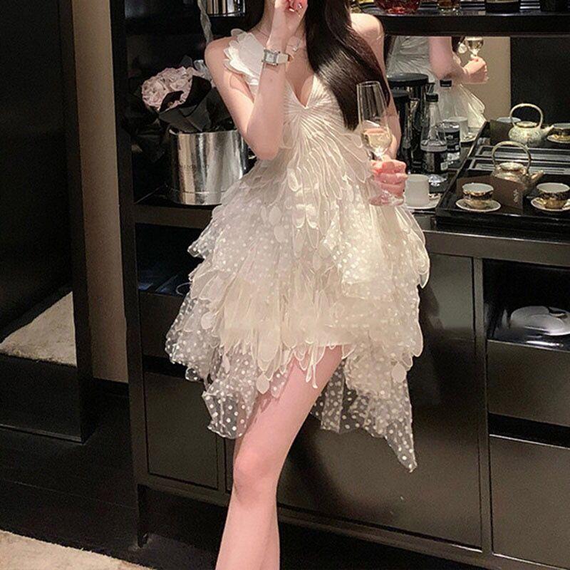 TOBE1SHOP 2023 mùa hè phụ nữ vest váy cao cấp không đều ren váy pongee váy trắng nàng tiên váy