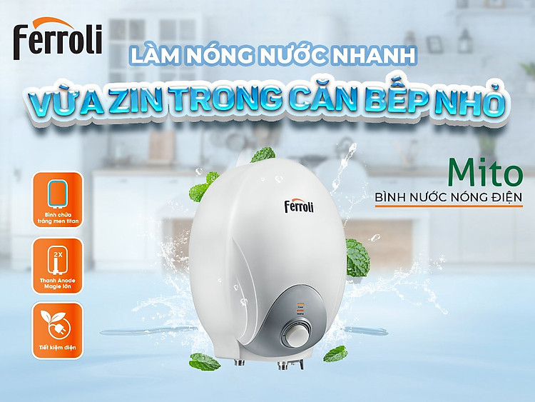Bình nước nóng Ferroli Mito 6 lít dùng cho vòi chậu rửa bát - Hàng chính hãng