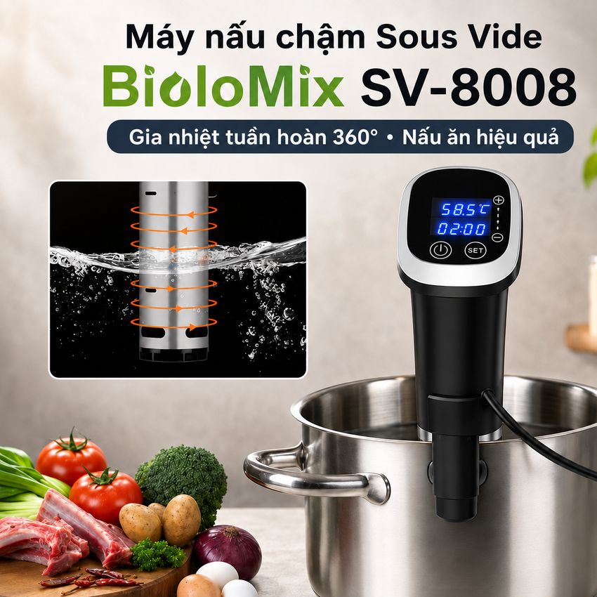 Máy nấu chậm chân không Sous vide BioloMix SV-8008 1200W Điều khiển màn hình LED - Hàng Chính Hãng