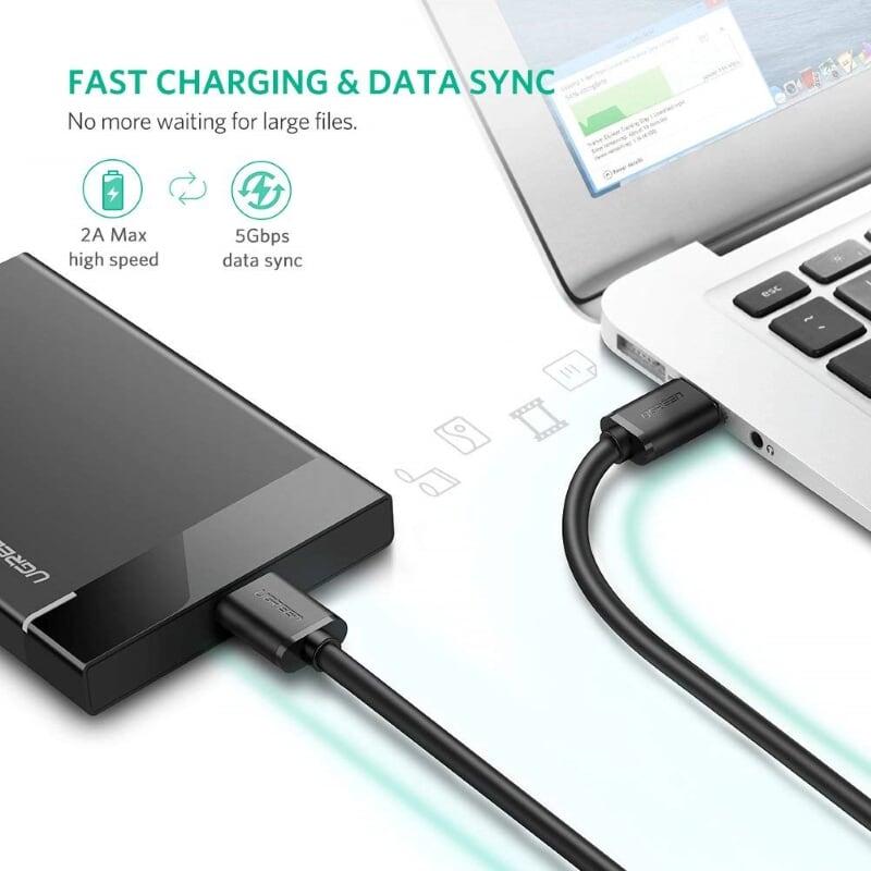 Ugreen UG10853US130TK 0.5M màu Đen Cáp USB 3.0 sang MICRO USB 3.0 cho ổ cứng dáng dẹt - HÀNG CHÍNH HÃNG