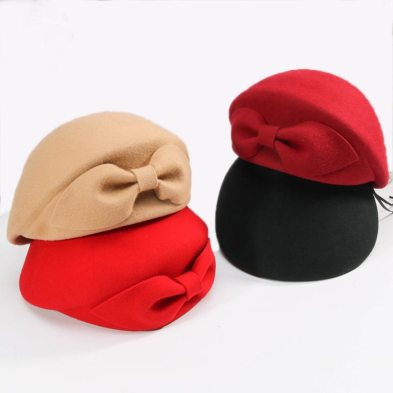 Năm 2019 Nữ Đỏ Cưới Nữ Đi Vintage 100% Len Nỉ Hộp Đựng Thuốc Nón Đen Fascinator Mùa Đông Fedoras Nơ Mũ Nồi Giáo Hội nón