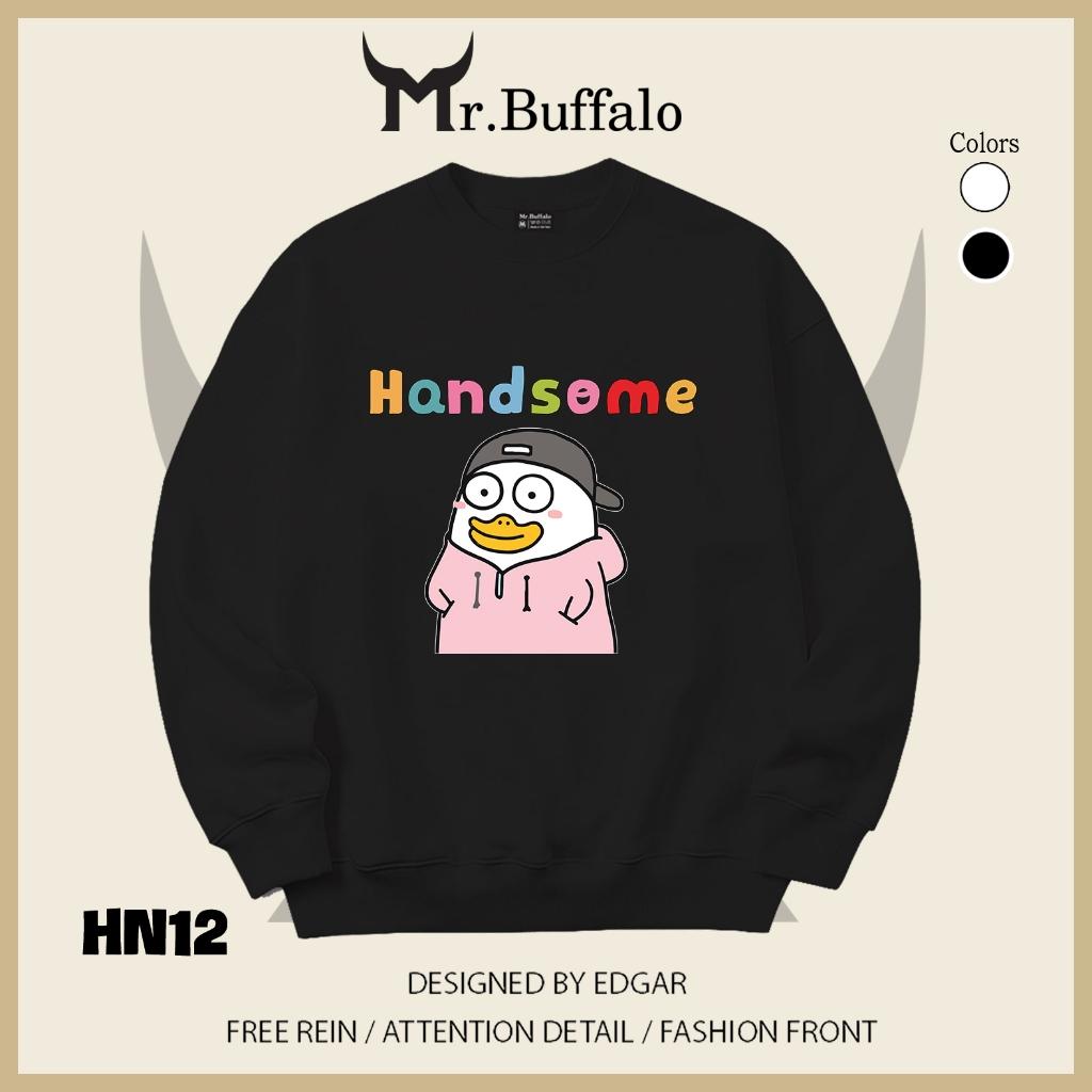 Áo sweater thu đông form rộng in hình hài hước "Mỏ Hỗn" Mr.buffalo - [HN10] Áo Đen