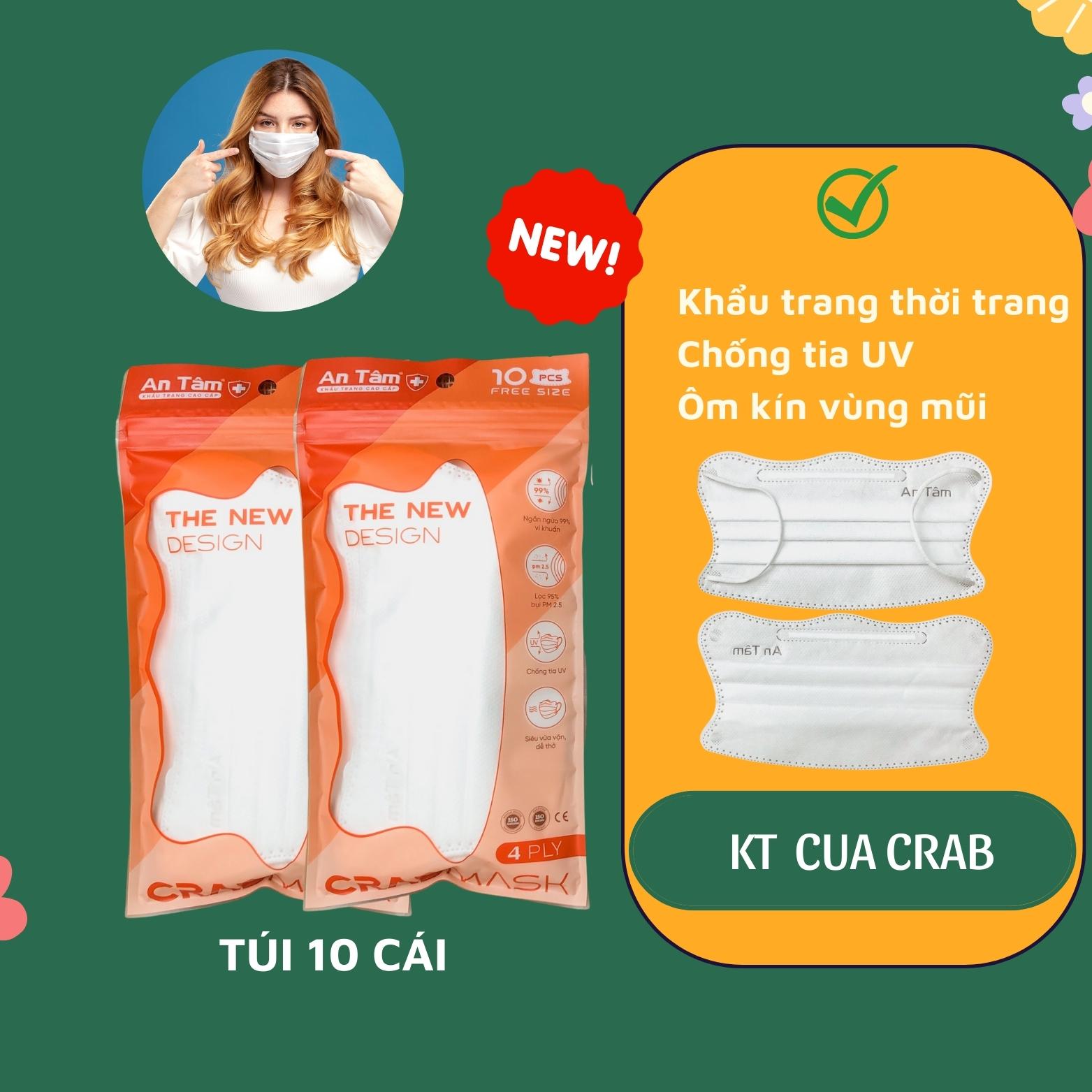 Khẩu trang cute hình cua chống tia uv 4 lớp An Tâm ngăn ngừa vi khuẩn lọc bụi mịn người lớn bịch 10 cái ATCUAO