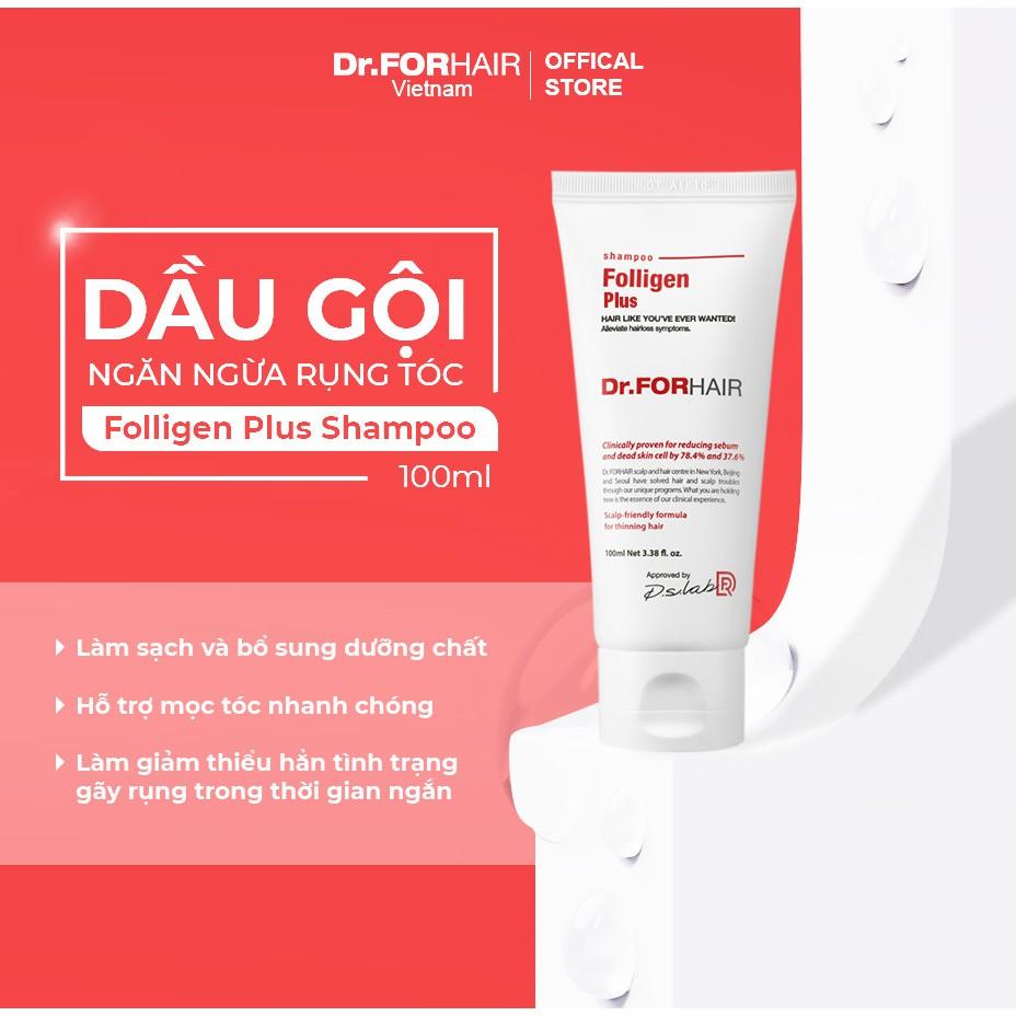 Bộ gội xả mini giảm rụng tóc chăm sóc tóc chắc khỏe Dr.FORHAIR Folligen Plus 100ml và Scalp Pack 50ml