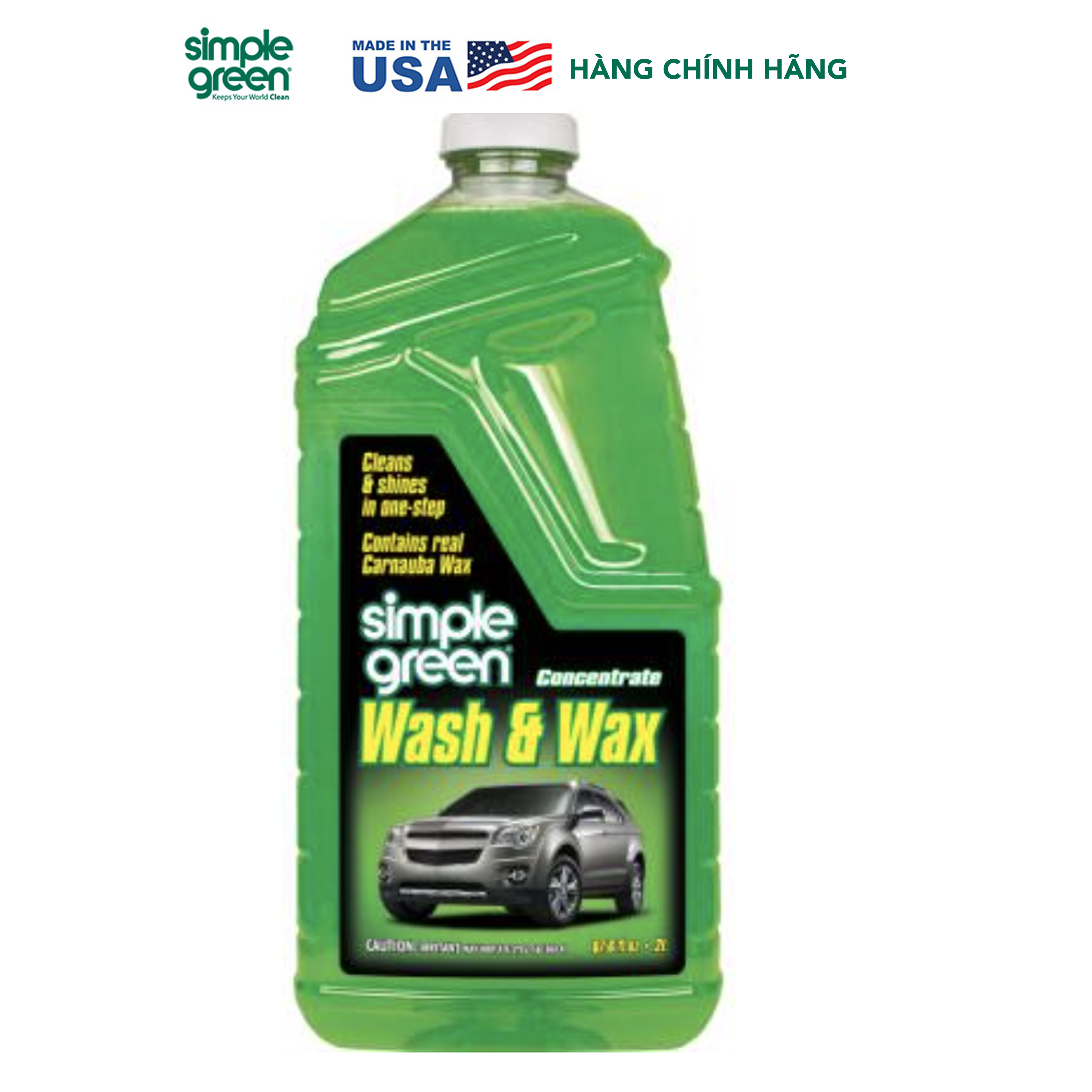 Nước rửa xe hơi và làm bóng xe hơi cao cấp Simple Green Wash and Wax, nước rửa xe ô tô cao cấp, làm sạch vết bẩn, vết ố, bụi, bùn đất, làm xe sáng bóng như trong showroom, bình đậm đặc 2L.
