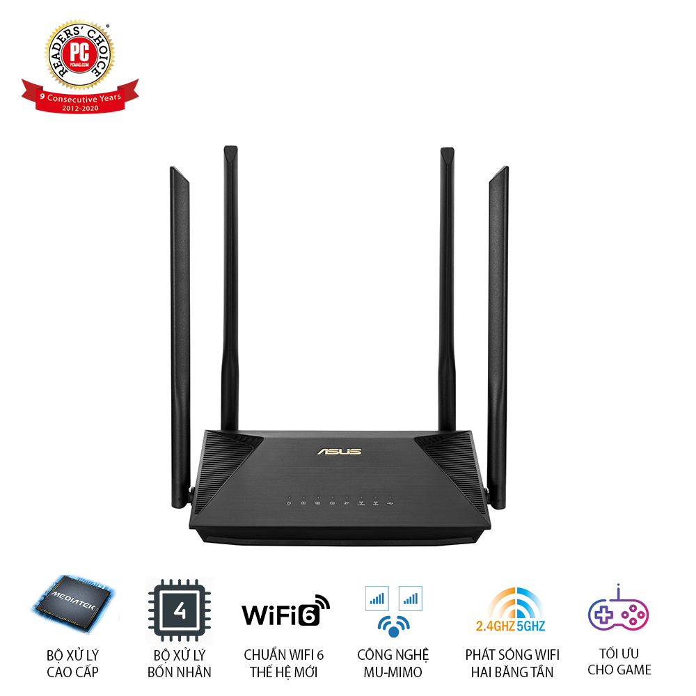 Gaming Router Wifi Băng Tần Kép ASUS RT-AX53U AX1800 MU-MIMO AiProtection- Hàng Chính Hãng