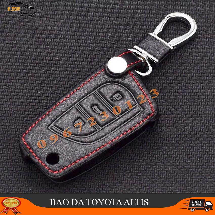 Bao da chìa khóa xe Toyota Altis, Fortuner 2016-2018 bản chìa gập - kèm móc khóa
