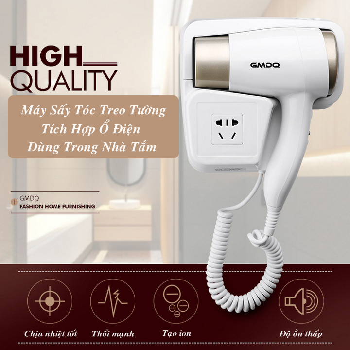 Máy Sấy Tóc Treo Tường Phòng Tắm Phòng Ngủ Tích Hợp Ổ Cắm điện EMDQ Công Nghệ Đức