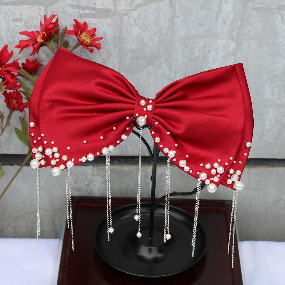 Nơ to đính hạt cài tóc cô dâu trend mùa cưới 2021 2022 Giangpkc 15cmx25cm