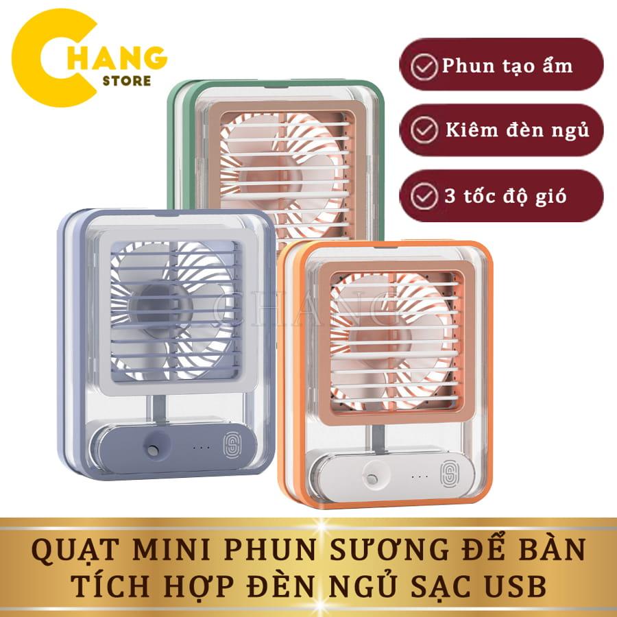 Quạt điều hoà mini để bàn trong suốt, quạt phun sương tạo độ ẩm sạc tích điện 3 cấp độ gió dung tích bình 300ml
