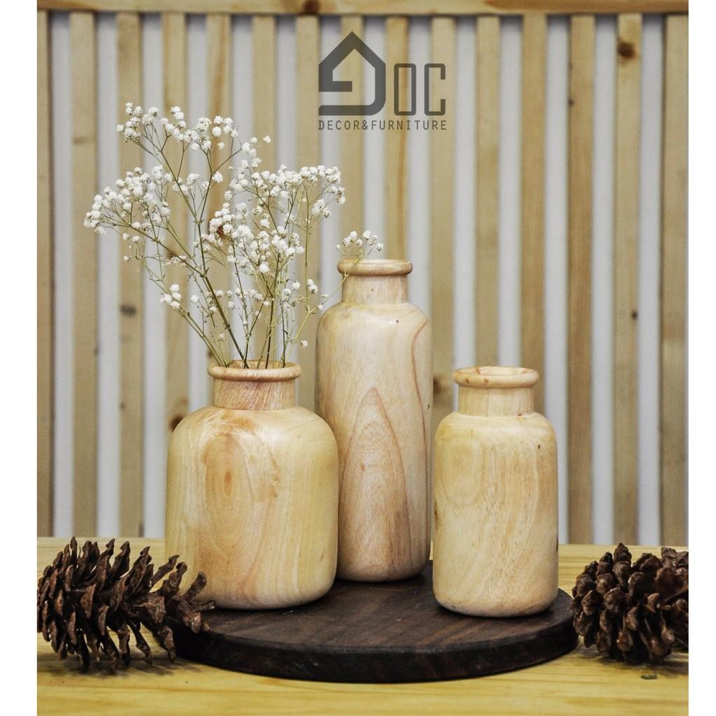 Lọ hoa gỗ đẹp, bình hoa bằng gỗ cắm hoa giả, hoa khô, hoa lụa Góc decor