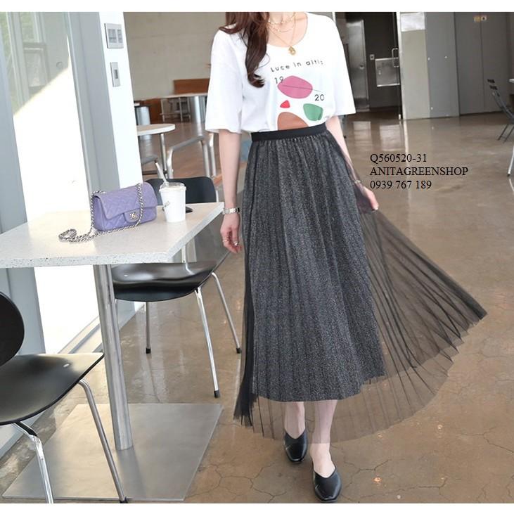 Q560520 CHÂN VÁY MAXI PHỐI LƯỚI