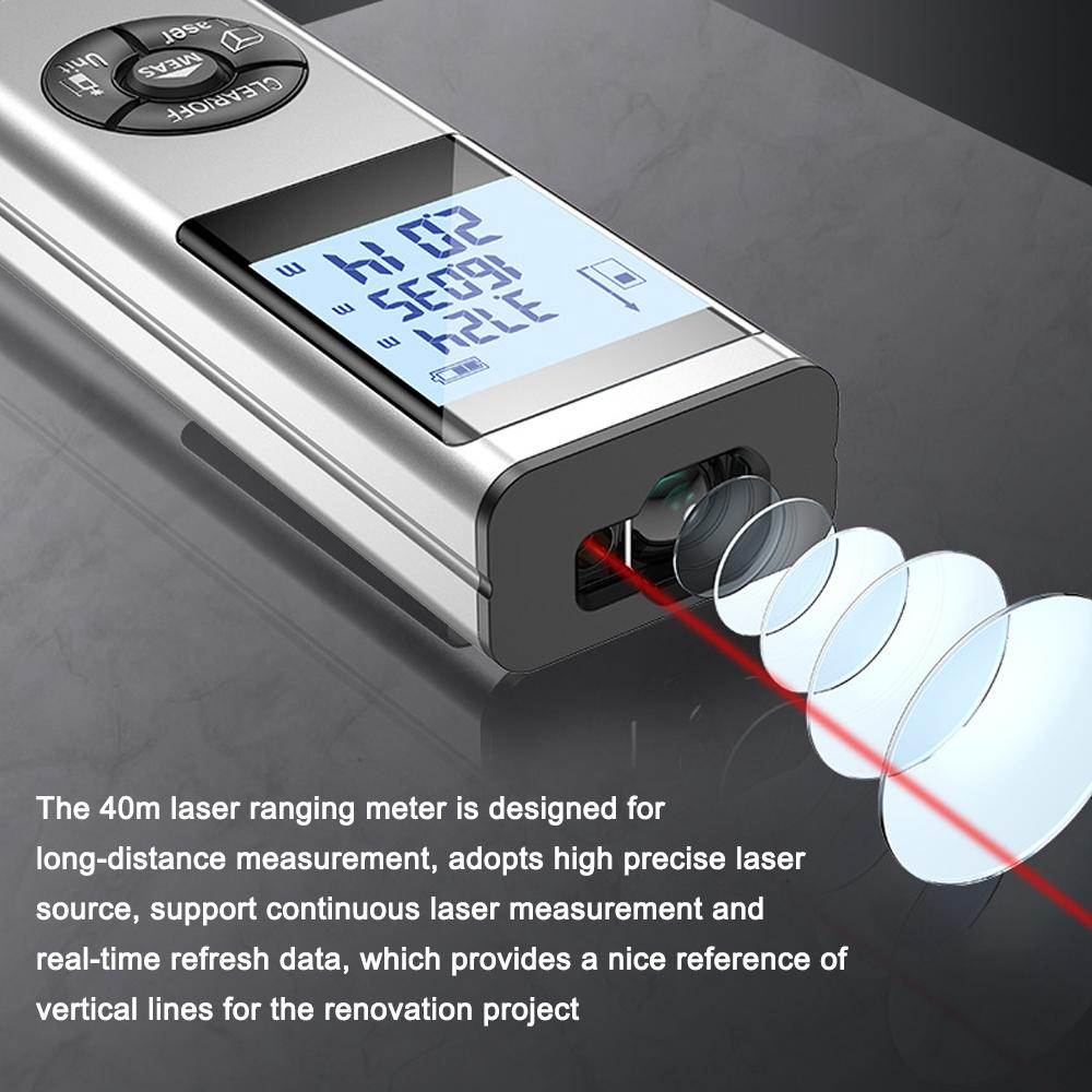 Handheld Laser Rangefinder Distance Meter Area Volumes Measurement Device Building Surveying Equipment LCD Display with Backlight