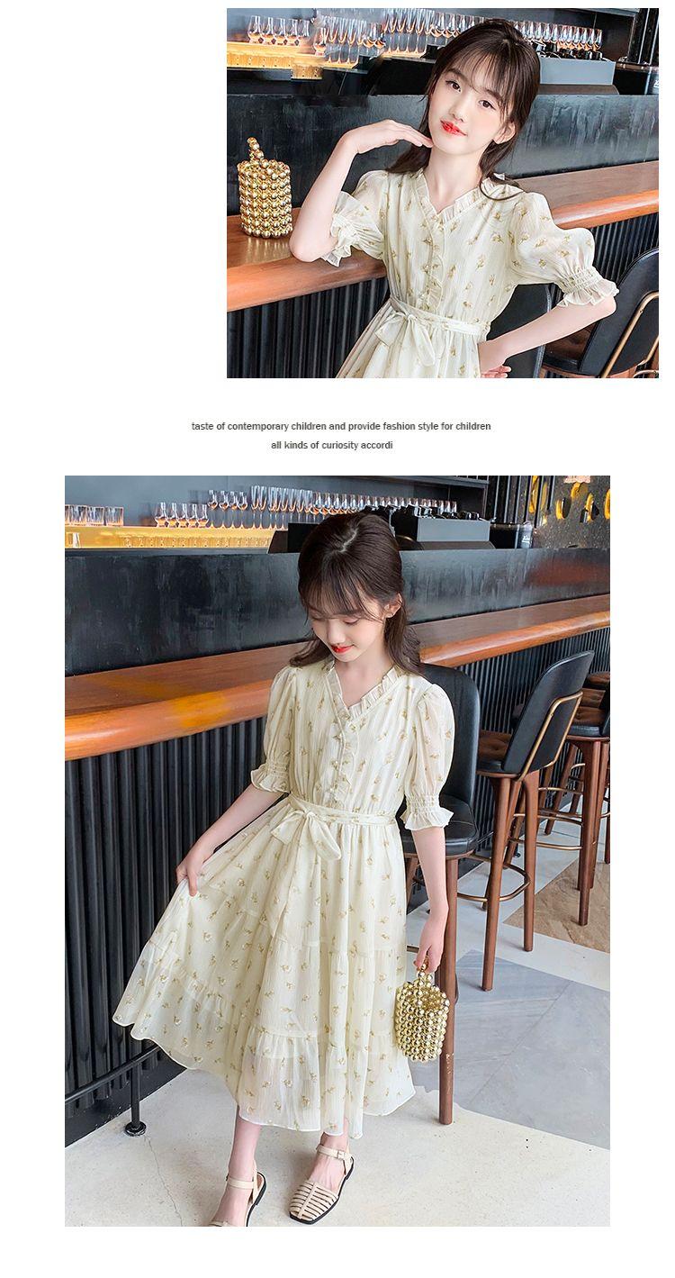 DONGSHOP HOT Váy bé gái mùa hè váy trẻ em hoa chiffon đầm 2023 bé gái lớn cô gái váy mùa hè siêu tiên