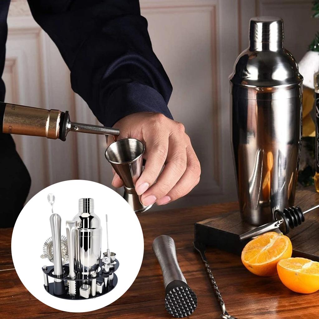 12Pce Professional Bartender Kit w/Stand Stainless Steel Cocktail Shaker Set