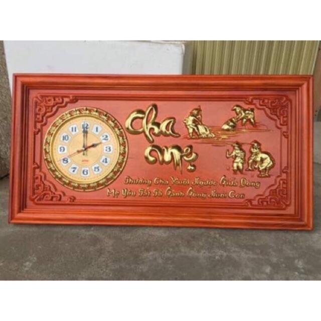 Tranh đồng hồ CHA MẸ gỗ hương