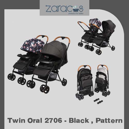 Xe đẩy đôi tách rời , hai chiều cho bé Zaracos Twin Oral 2706 - Black , Pattern