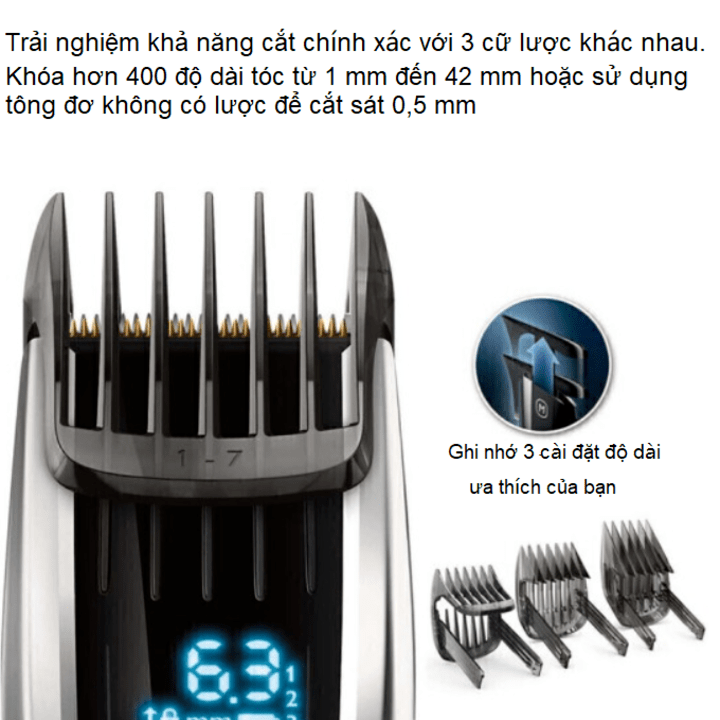 Tông đơ cắt tóc cao cấp nhãn hiệu Philips HC9450/15 công nghệ DualCut tích hợp 2 lưỡi cắt - Hàng Nhập Khẩu