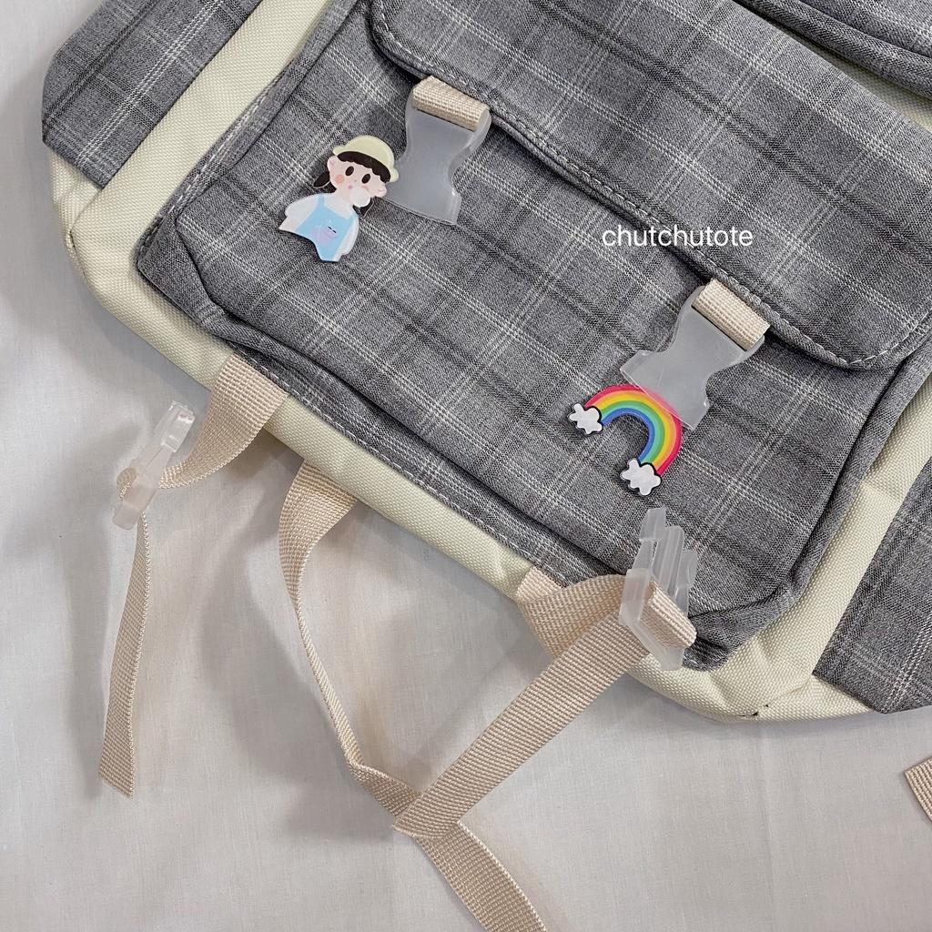 BL145/ Mua 1 Được 5 - Combo Balo Kẻ Caro Đáng Yêu Tặng Kèm Túi Tote + Túi Chéo + Hộp Đựng Bút + Túi Mini