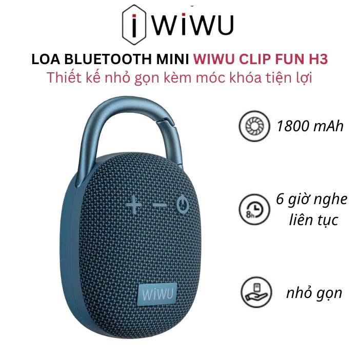 Loa Bluetooth Mini WIWU Clip Fun Bass Căng Nhỏ Gọn Tiện Lợi, Kháng Nước Chuyên Đi Du Lịch, Leo Núi Sử Dụng Liên Tục 6H - hàng chính hãng