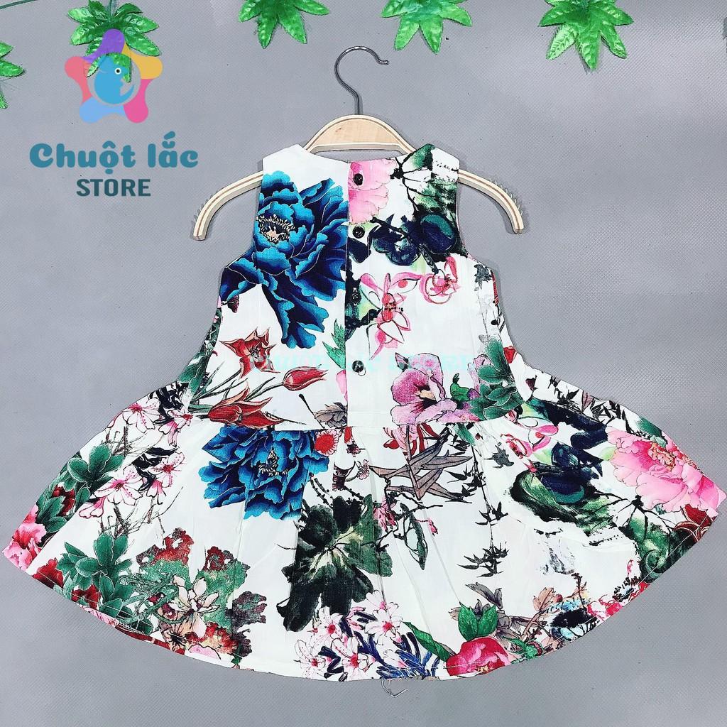 Váy đầm bé gái lanh lụa hoa to cho bé từ 8kg đến 30kg