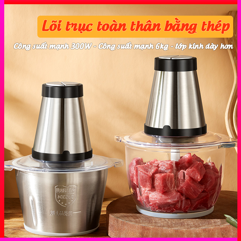 Máy Xay Thịt ,Thực Phẩm Đa Năng, Cối Thủy Tinh, 4 Lưỡi Đa Năng, Công Suất 300W, Dung Tích 2L, Máy Xay Tỏi Ớ