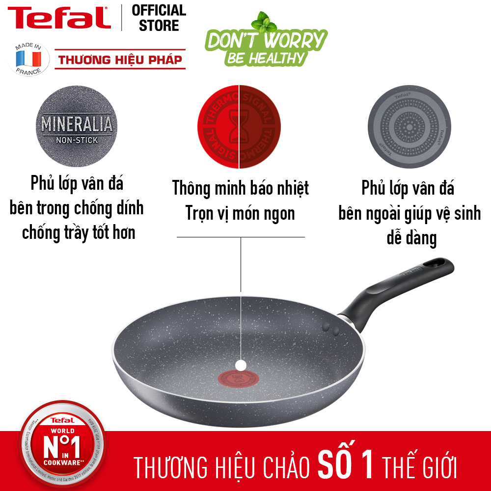 Combo 3 chảo chống dính Tefal - Chảo chiên 20cm Natura B2260295 &amp; Chảo chiên 24cm Natura B2260495 &amp; Chảo sâu lòng 24cm Natura B2266495 - Hàng chính hãng