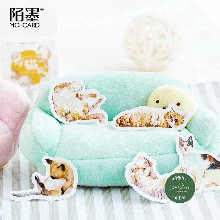 Bộ 45 sticker chủ đề mèo siêu trang trí sổ tay sổ nhật kí đáng yêu - bullet journal sticker- wt070