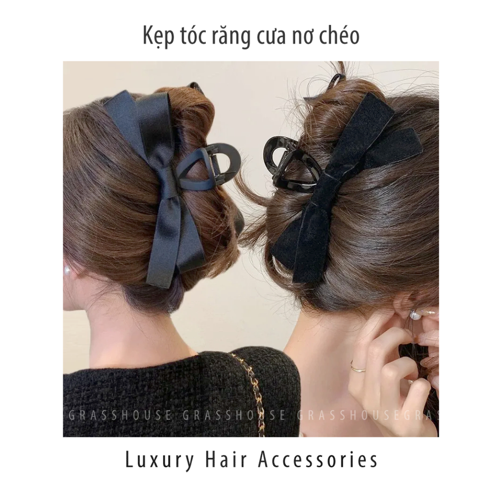 Kẹp tóc răng cưa hình nơ chéo đen bóng bản nhỏ sang chảnh cho nàng theo phong cách hàn quốc