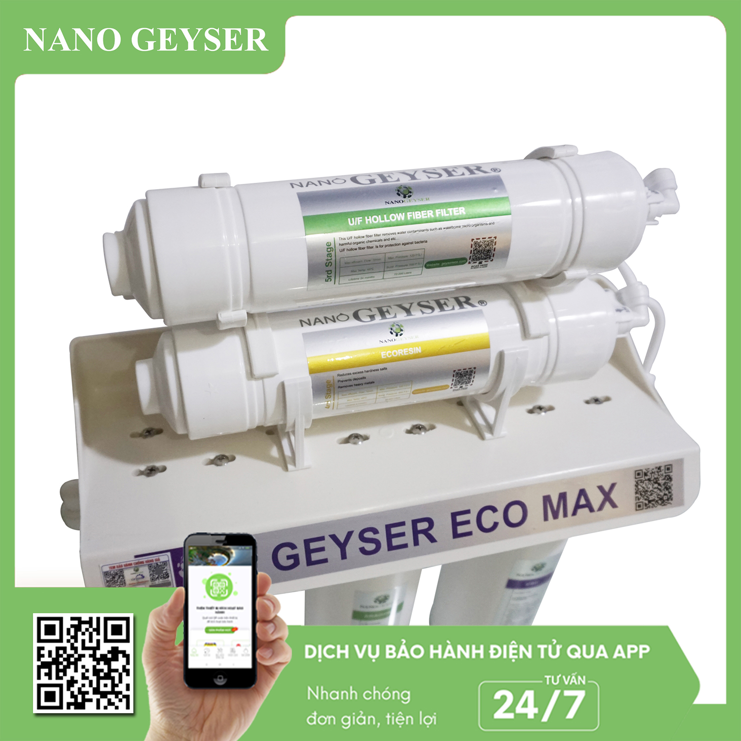 Máy lọc nước Nano Geyser ECO MAX 6 cấp công nghệ lọc kép Nano + UF - Hàng Chính Hãng