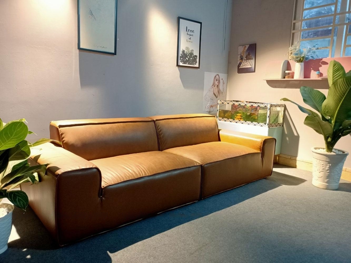 Sofa băng da bò Italy Juno sofa màu vàng SFBCT15 2m4 hàng cao cấp chuẩn da bò nhập khẩu Ý