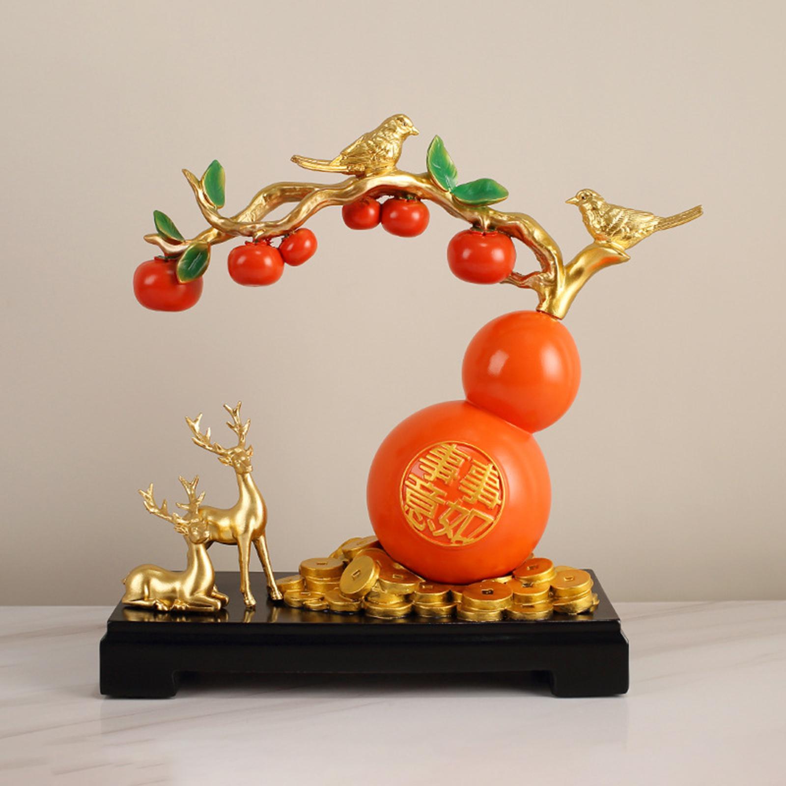 Resin Lucky Persimmon Gourd Statue Feng Shui Decor Collectible Figurines