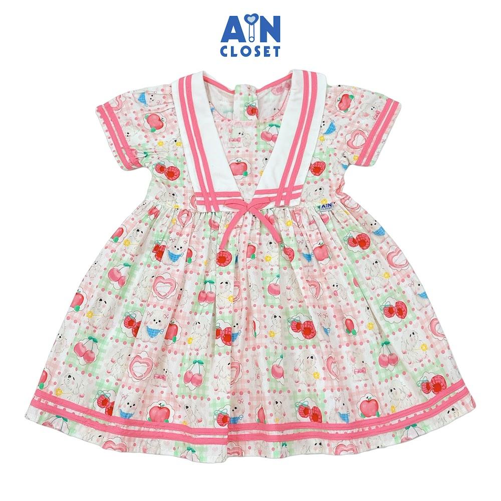 Đầm bé gái hoạ tiết Cherry Gấu Hồng Cotton - AICDBGSHD6PS - AIN Closet