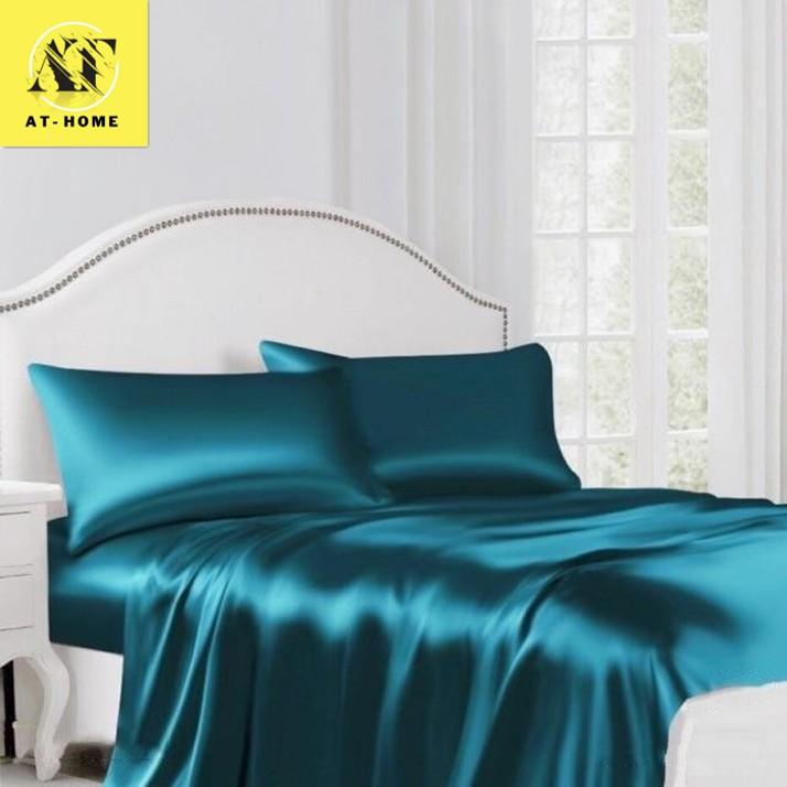 Bộ 4 Món Ga Gối Phi Lụa Thương hiệu LAN PHAM BEDDING Mát Mịn - Màu Xanh Coban