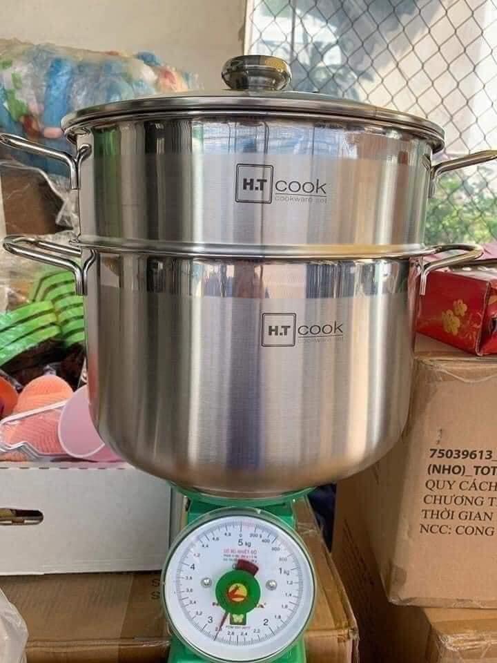 Bộ nồi xửng hấp 1 đáy từ inox 430 H.T cook nắp kính 28cm