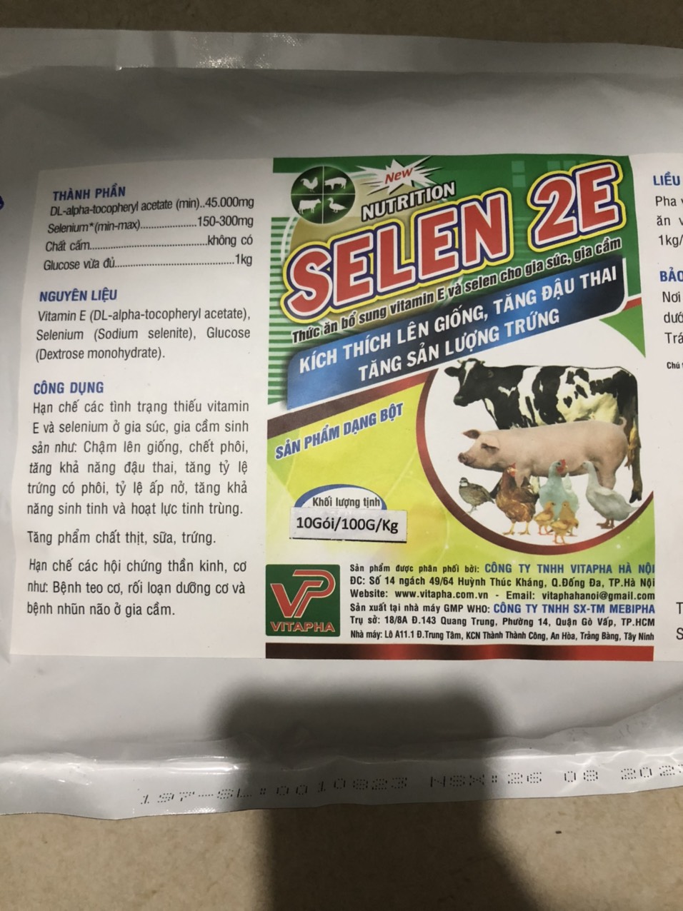 Thuốc thú y, Selen 2E 1kg Vitapha dùng cho chó, mèo, gia súc, gia cầm