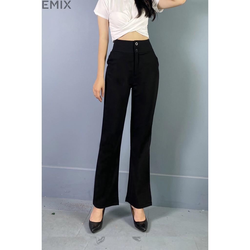 Quần tây nữ ống loe EMIX , dáng dài 100cm, ống suông và loe, cạp cao, cạp 2 biên 7cm, vải tuyết mưa mềm mịn