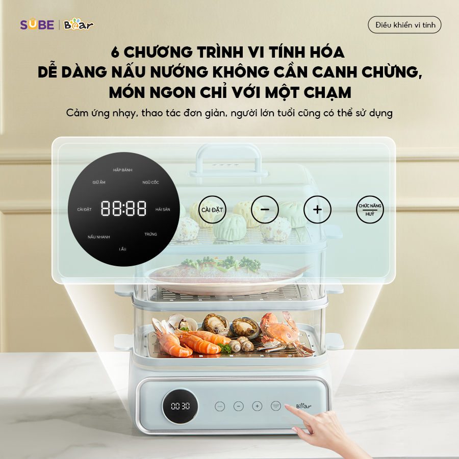 Nồi Hấp Bear Nồi Hấp Điện 3 tầng Nồi Lẩu Điện Kèm Hấp Đa Năng Cảm Ứng Hấp Lẩu Hầm Healthy Tiết Kiệm Điện - Hàng Chính Hãng DZG-P20W7