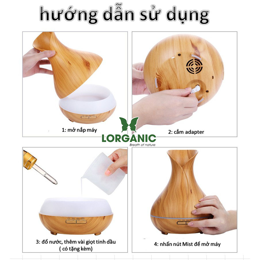 Máy khuếch tán/ máy xông tinh dầu Quả đào gỗ nâu Lorganic FX2025 + tinh dầu sả chanh + tinh dầu cam Lorganic