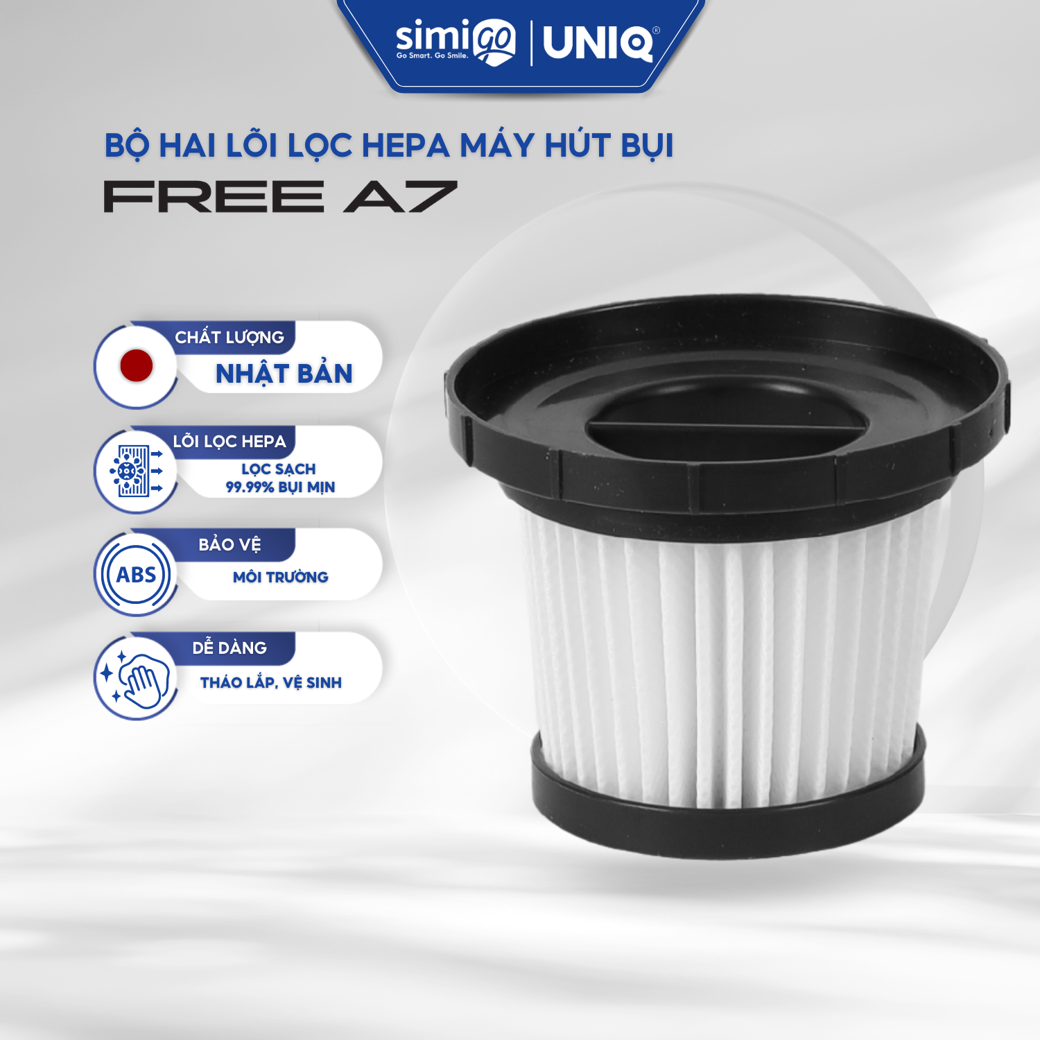 Lõi Lọc Bụi Hepa Dành Cho Máy Hút Bụi Cầm Tay Không Dây UNIQ Free A7 - Hàng chính hãng