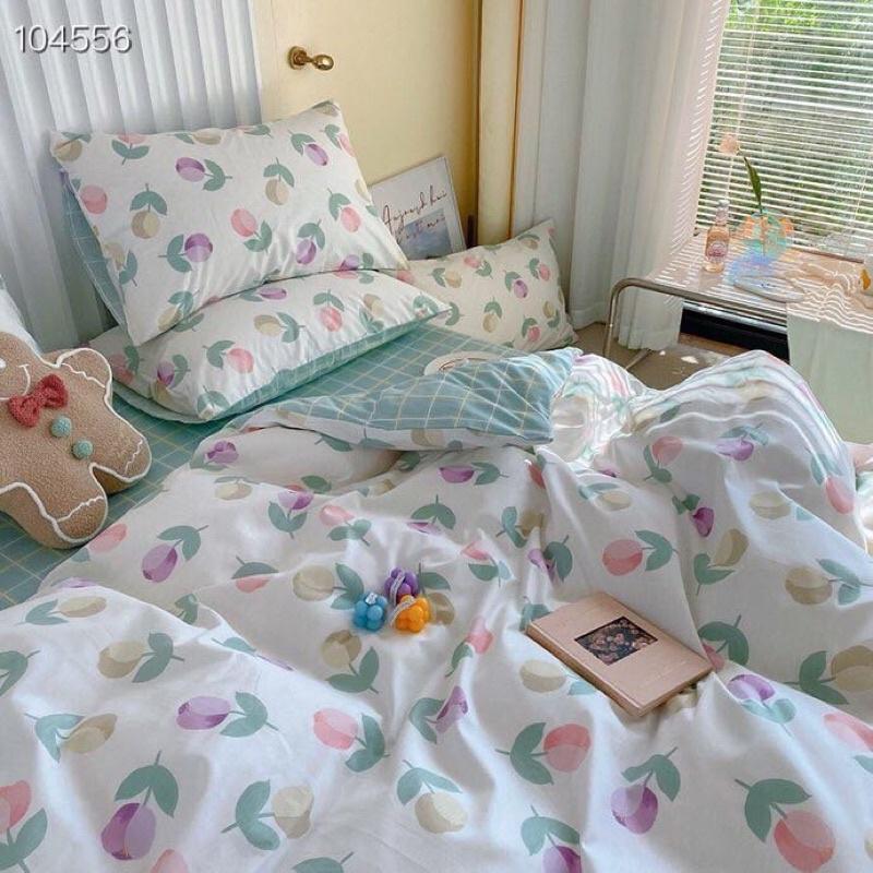 Bộ Chăn Ga Gối Cotton Living 100%cotton Hàng Nhập Khẩu Cao Cấp 4 Món Hoa tuylip