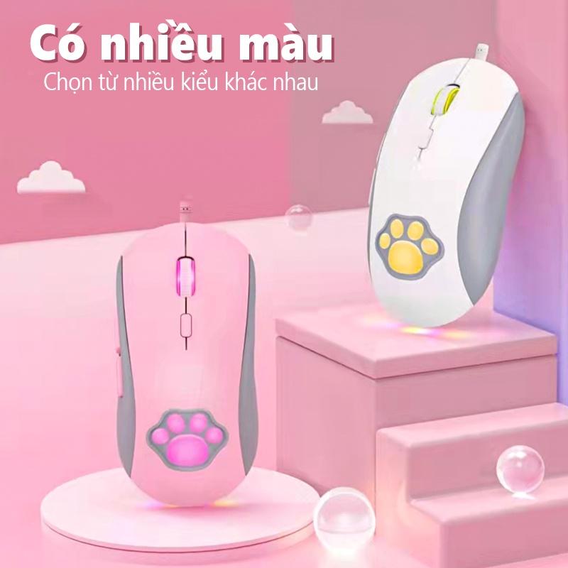 Chuột chơi game có dây ONIKUMA CW918 Catpaw màu hồng và trắng với đèn RGB