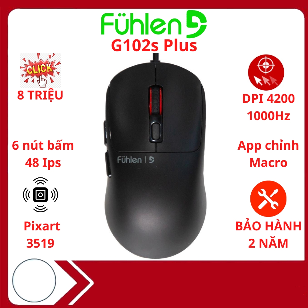 Chuột gaming Fuhlen G102s plus DPI 4200, 1000HZ, Gia tốc 10G, 48 Ips- Hàng chính hãng