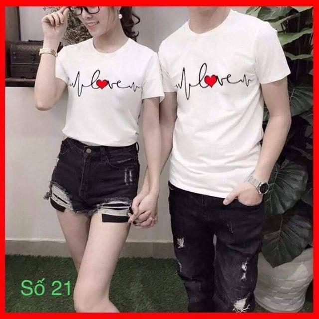 Áo thun cặp, áo đôi nam nữ tình yêu phom rộng chất cotton love you chất đẹp