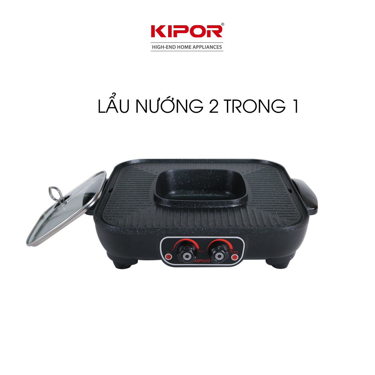 Bếp lẩu nướng điện không khói KIPOR KP-HG4020 - Lẩu, nướng đồng thời điều chỉnh nhiệt độc lập - Chống dính WHITFORD cao cấp -Hàng chính hãng